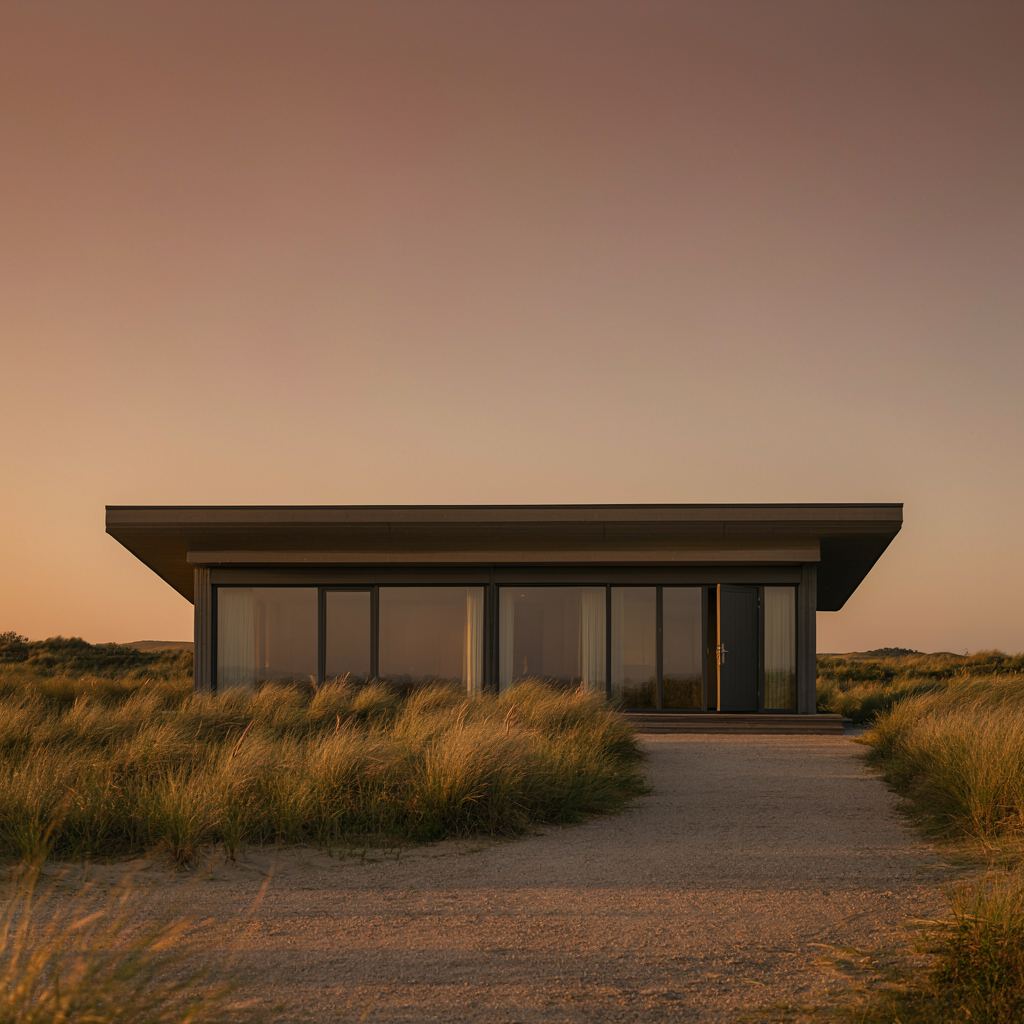 Moderne architectenwoning met antraciet kunststof kozijnen en vloer-tot-plafond beglazing in de duinen bij Noordwijk
