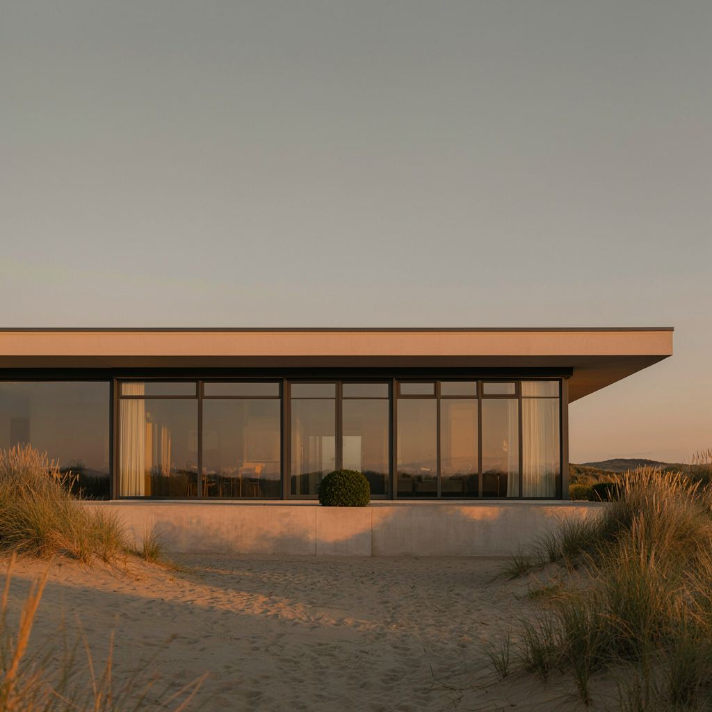 Moderne architectenwoning met antraciet kunststof kozijnen en vloer-tot-plafond beglazing in de duinen bij Wassenaar