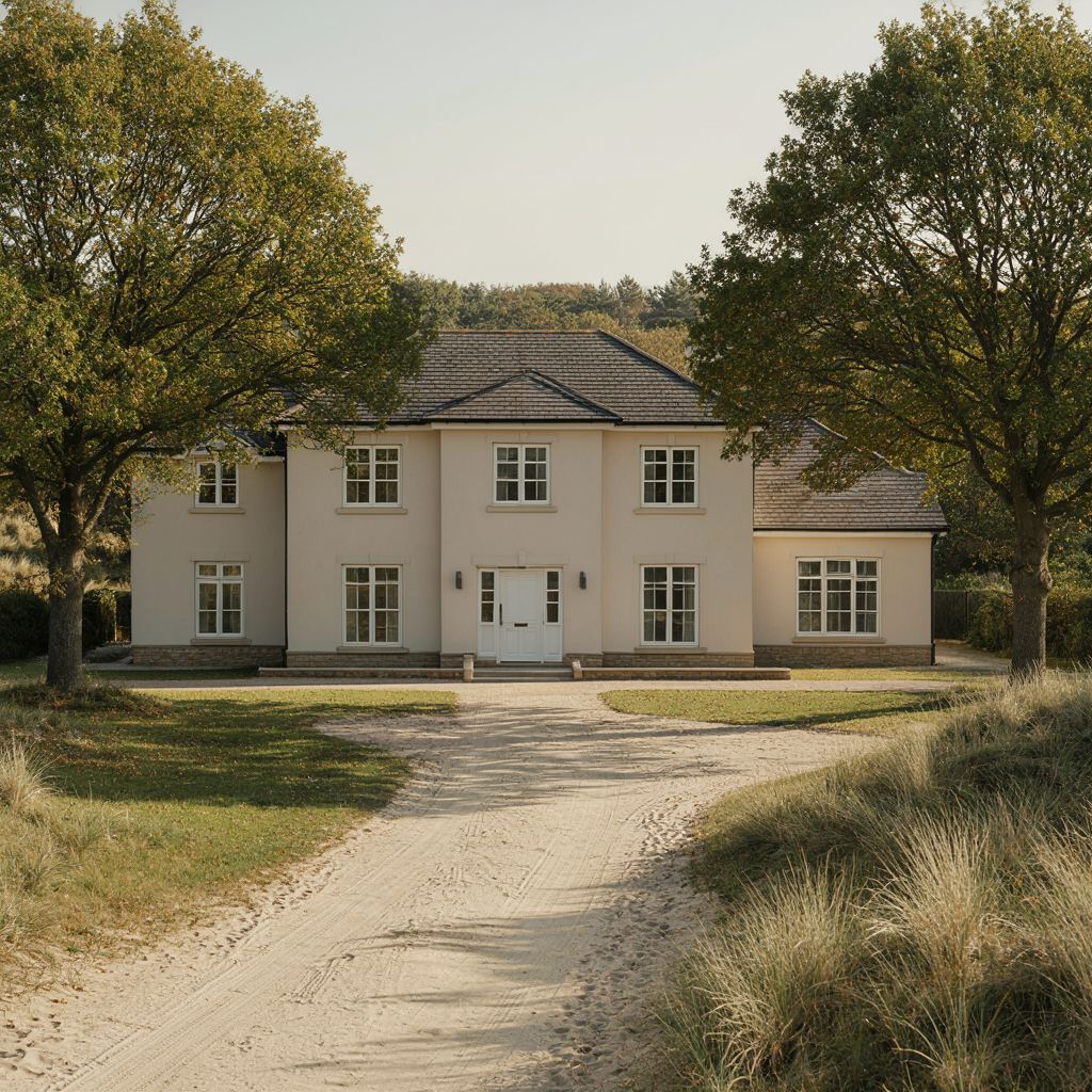 Vrijstaande villa in een parkachtige omgeving in Rijswijk voorzien van witte kunststof kozijnen omringd door groen