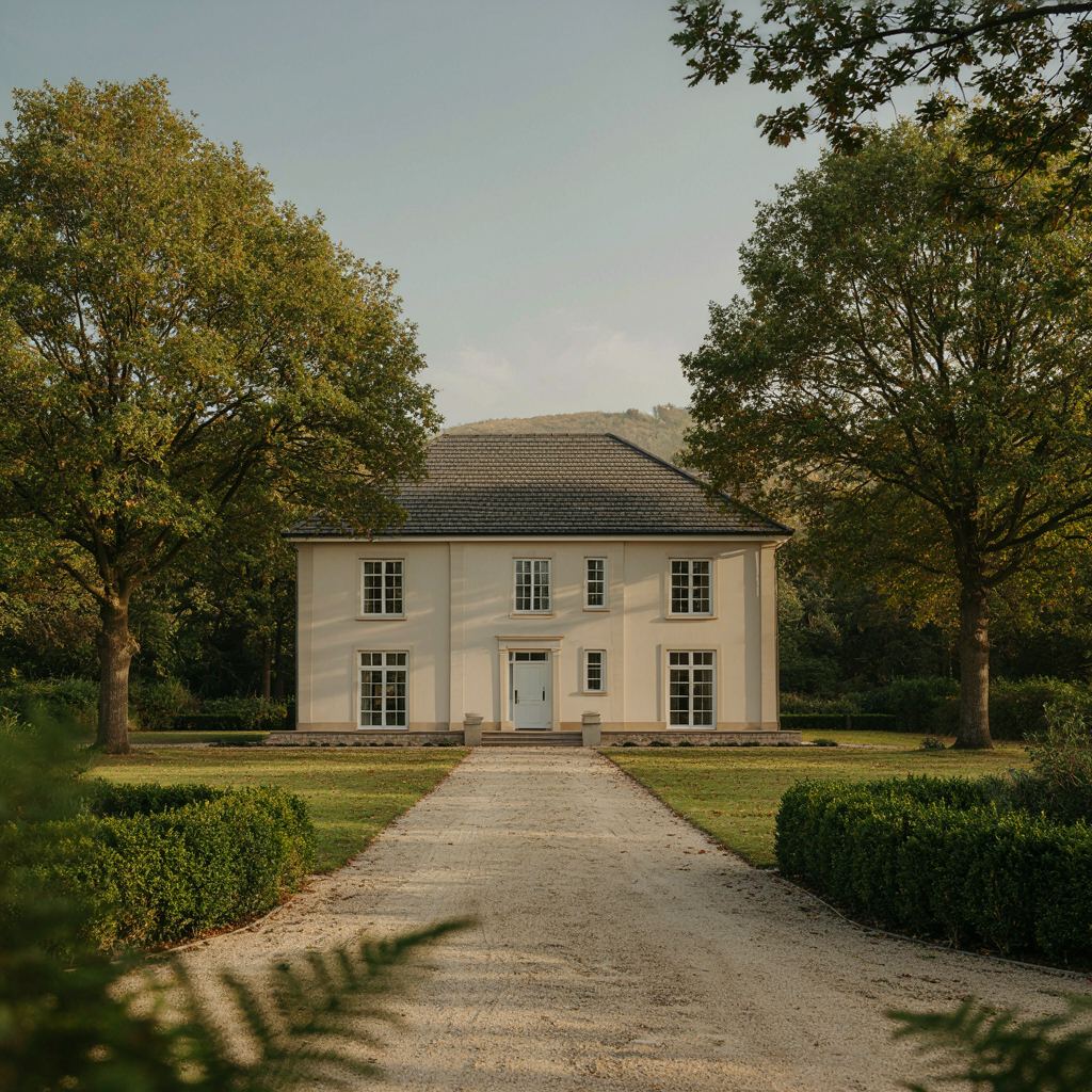 Vrijstaande jaren dertig woning in Leiden met strakke antracietkleurige kunststof kozijnen en een glimmende groene klimop
